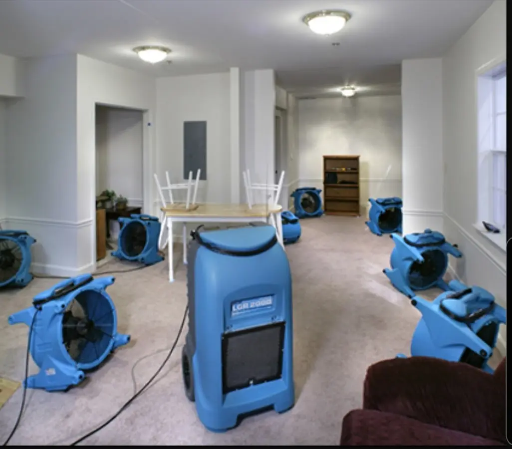 Air movers and dehumidifier setup for Water Damage Restoration in South Houston